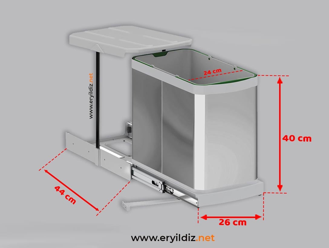 Starax 2572-TLS. Raylı Paslanmaz Gövde Çöp Kovası 24 Lt