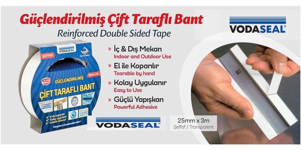 Vodaseal Güçlendirilmiş Şeffaf Çift Taraflı Band 25 mm x 3 m