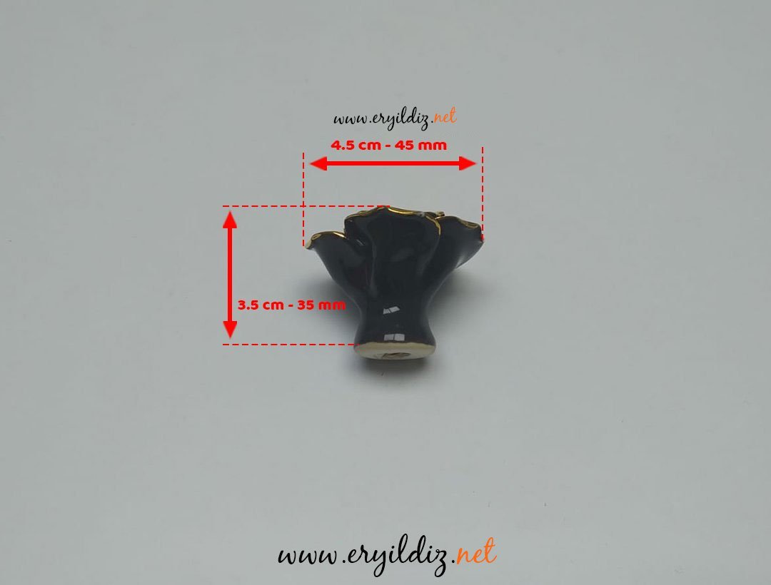 Tomurcuk Siyah Gül Porselen Düğme Mobilya Kulp ( G-113 ) Eryıldız Hırdavat